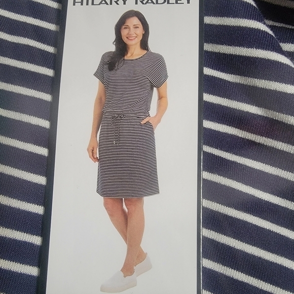 Hillary Radley Blue‎ White Stripped Dress XL Front Pockets Adjustable Waist - Picture 13 of 13